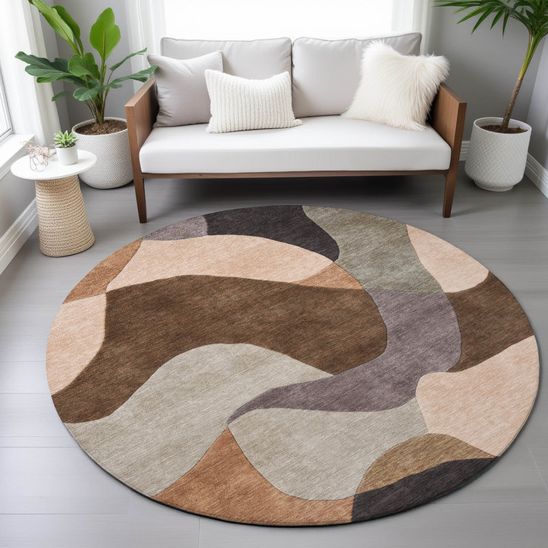 Machine Washable Indoor/Outdoor Jocelyn ACN2141 Abstract Rug, Round 8'
