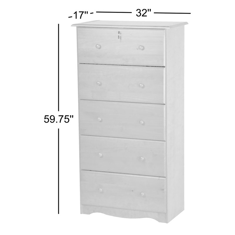 Commode 5 tiroirs avec serrure Gallashaw, Pin miel