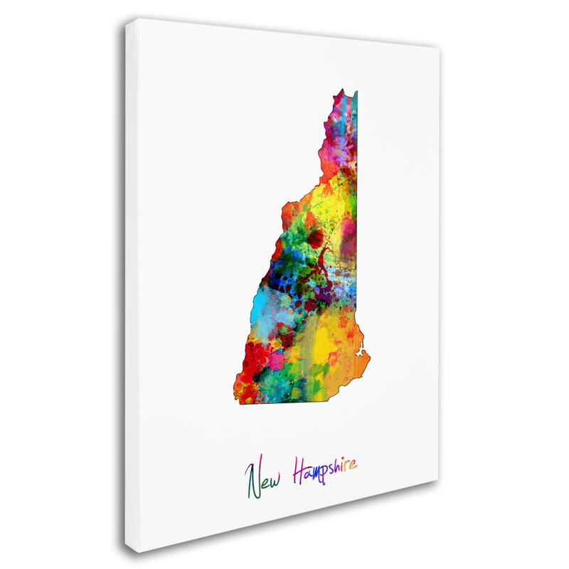 « new hampshire map », reproduction d’impression sur toile tendue, H 47 po x l 35 po x P 2 po