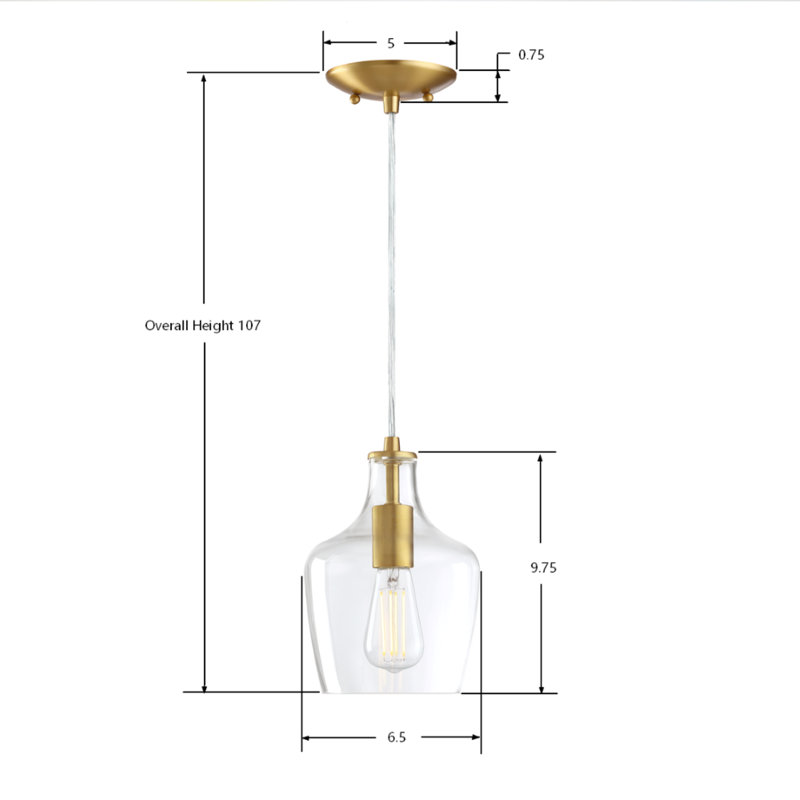 Luminaire suspendu 1 lumière Lisbon avec verre transparent Lisbon, Or doux