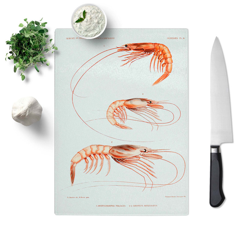 Tempered Glass Shrimp Illustrations by Albert I Chopping Board, 20 cm x 28.5 cm