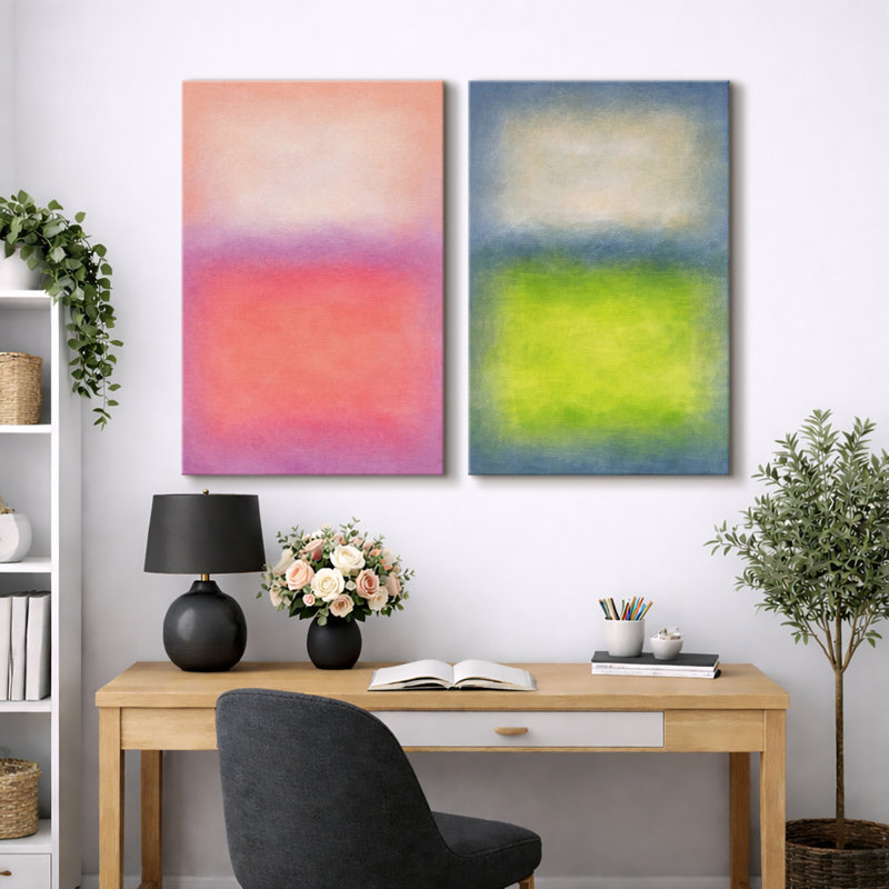 Œuvre d'art moderne moderne de couleur abstraite, photos de salon, impression sur toile encadrée, 2 pièces, H 24 po x l 32 po