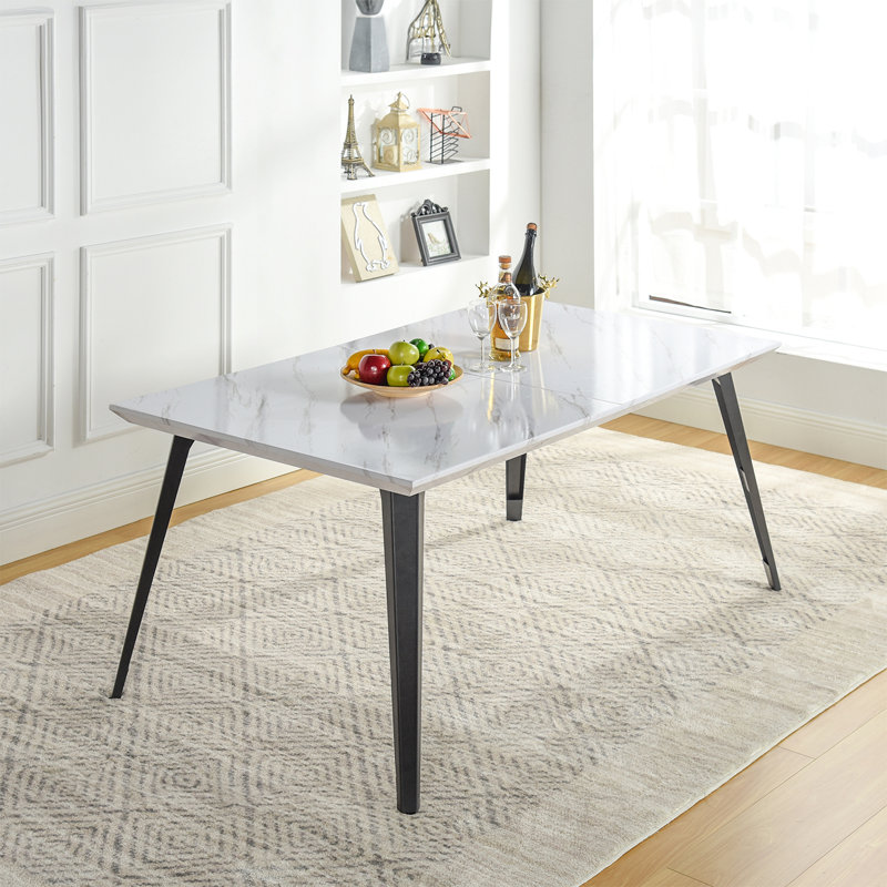 Albury Howington Modern Dining Table for 6 People  with Flat Iron Legs Adjustable Feet Premium Edge Finishes, White