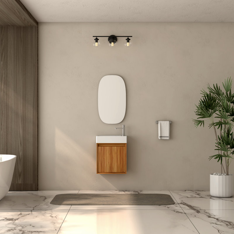 Petit meuble-lavabo mural 16 po en bois massif d'acacia