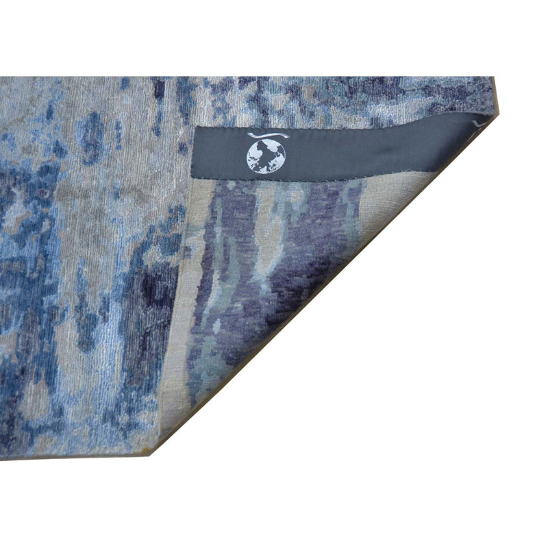 Tapis gris et bleu noué à la main de haute qualité, Rectangle 8 pi x 10 pi