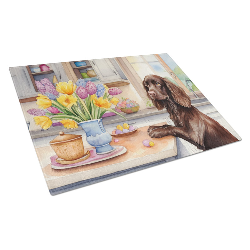 Decorating Easter Boykin Spaniel Glass Cutting Board