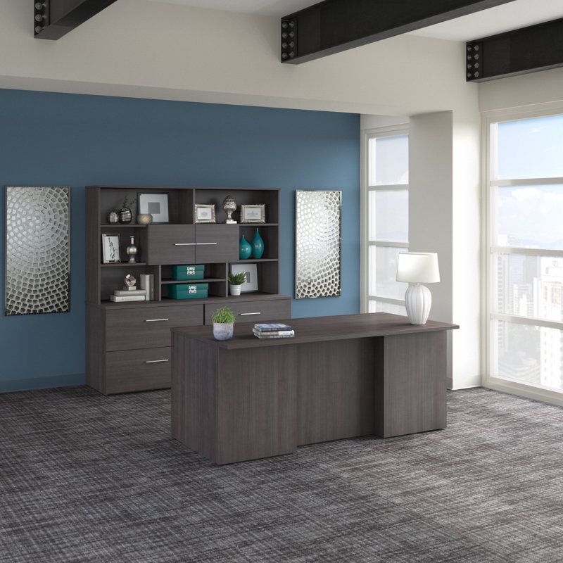 Ensemble de bureau de direction rectangulaire avec rehausse 3 pièces Office 500, Gris orage