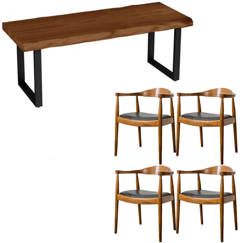 Ensemble de table de salle à manger de style nordique en fer et en bois massif., H 29,5 po x L 62,9 po x l 27,5 po