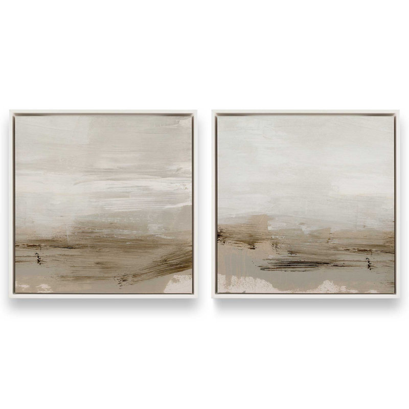 Ensemble de 2 lignes de terre subtiles, H 25 po x l 50 po, Cadre flottant blanc opaque