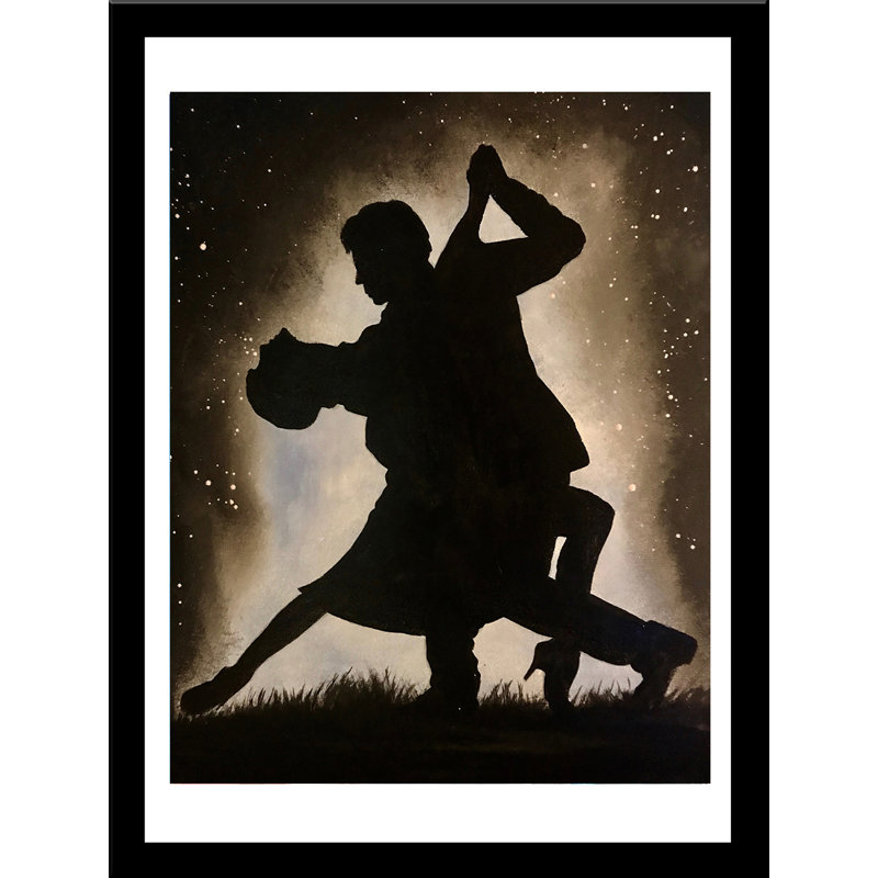 «Dancing Couple in the Moonlight» par Ed Capeau - Peinture sur toile, H 16,5 po x l 13,5 po x P 1,25 po, Cadre noir