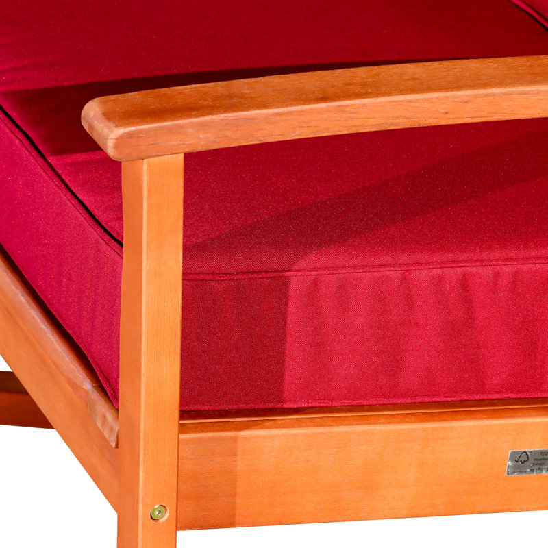 Chaise berçante en eucalyptus naturel recouverte d'huile naturelle, coussins bourgogne pour un refuge d'extérieur paisible avec huile, opulence sereine