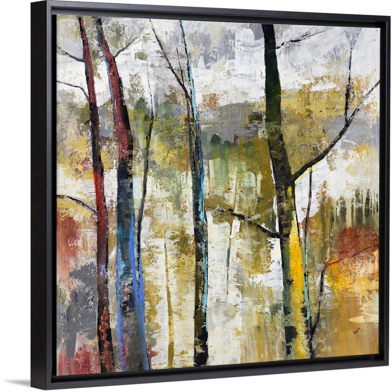 « the landscape-out », peinture sur toile, H 21,7 po x l 21,7 po x p 1,75 po, Cadre flottant noir