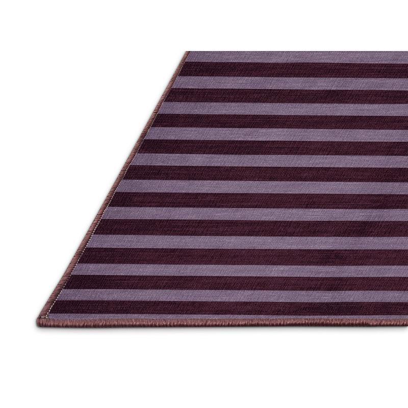 Tapis rouge à rayures horizontales lavable à la machine, Rectangle 7 pi x 9 pi