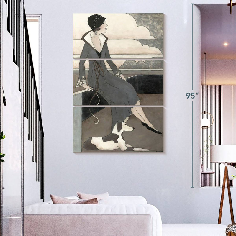 Navette Art déco avec un chien, H 23 po x l 14 po
