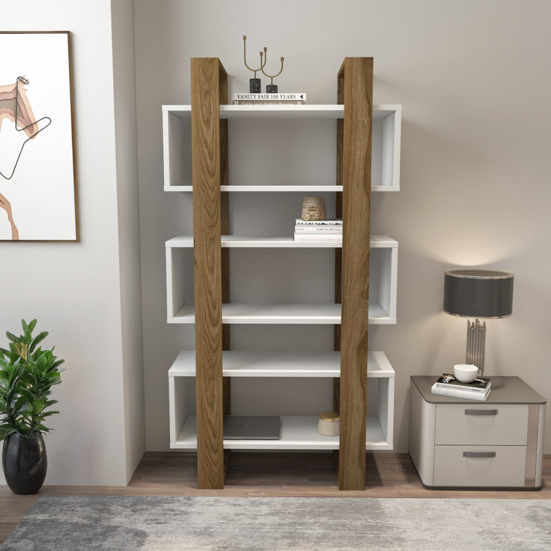 Suaad 150cm H x 80cm W Bookcase, White/Walnut