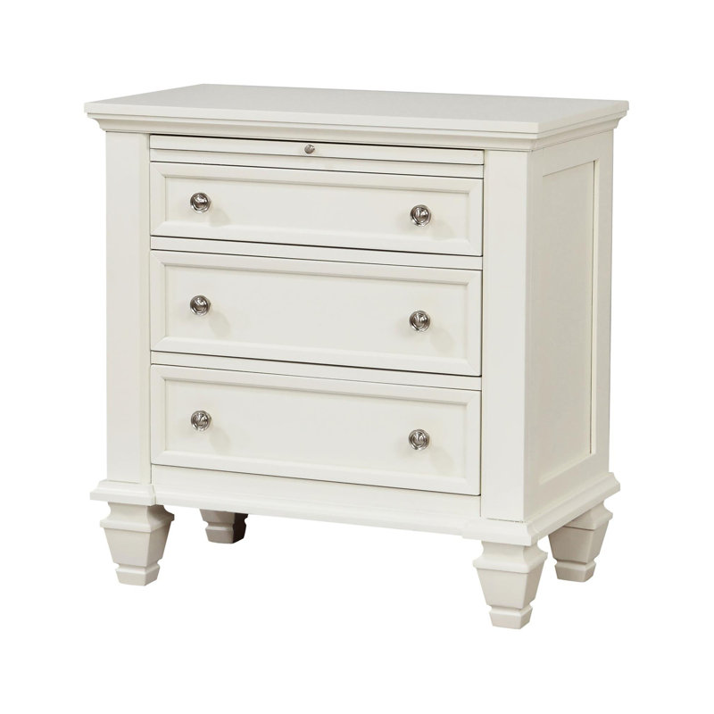 Table de chevet Charmant 3 blanc crème avec plateau escamotable amovible Mécanisme rétractable élégant