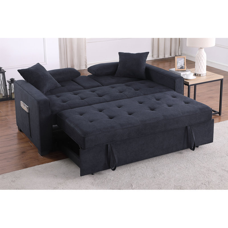 Causeuse convertible en tissu tissé gris foncé de 70 po avec console rabattable Cody II