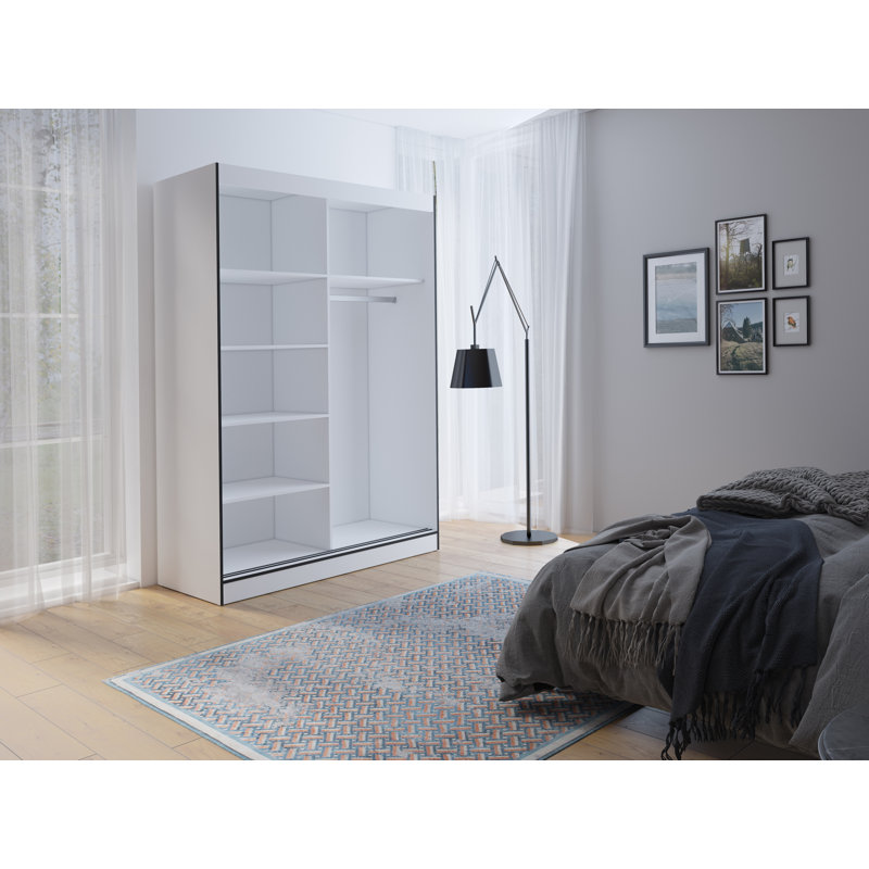Janaka 2 Door Manufactured Wood Wardrobe, 216cm H x 150cm W x 65cm D, White/Black
