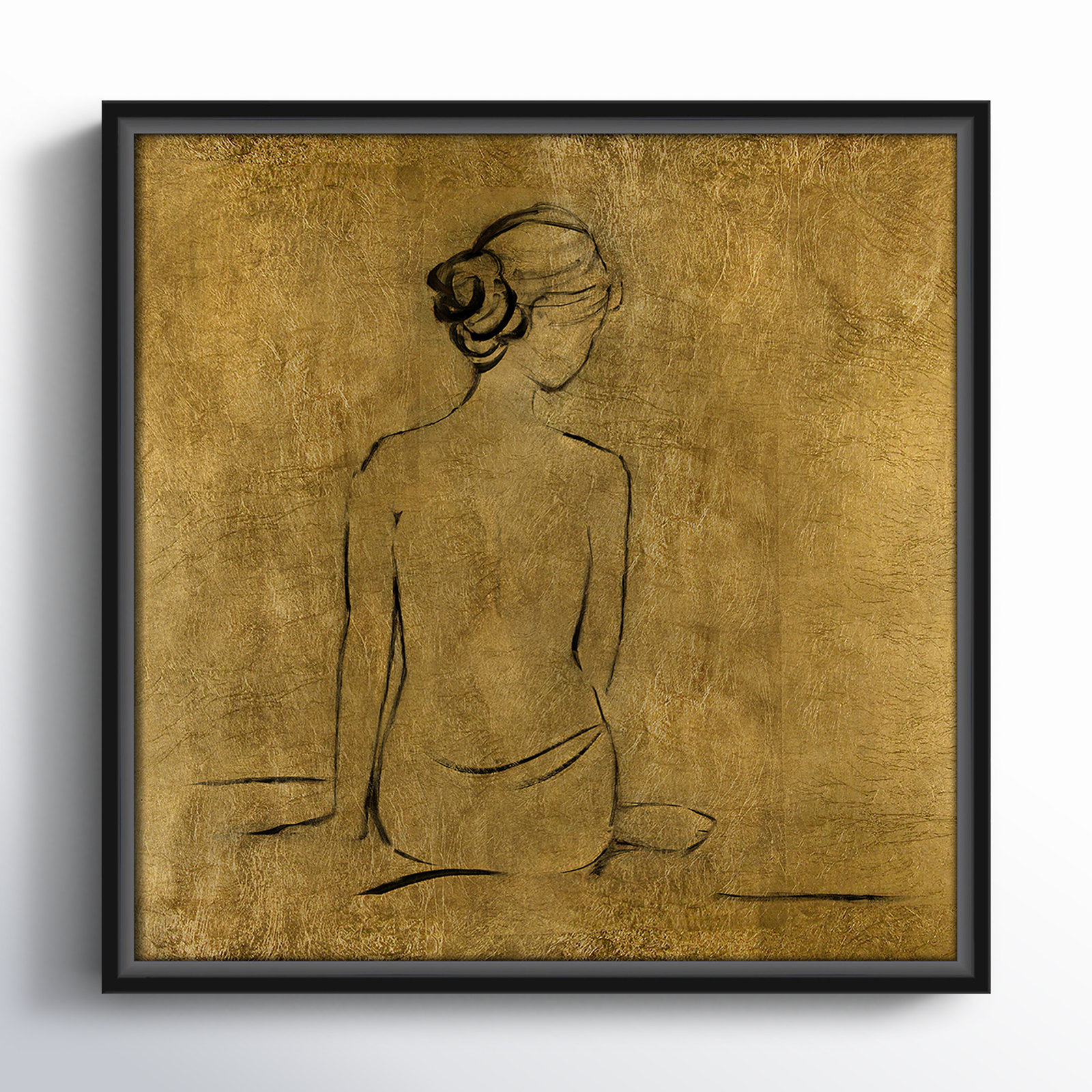 Golden Bather I by Sally Swatland - Painting Print, Black Framed Canvas, 17.5" H x 17.5" W x 2" D