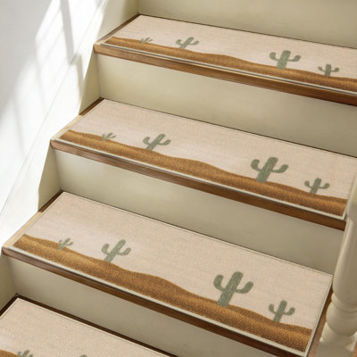 Stair Treads for Wooden Steps Indoor,15 Pack 8"x30" Beige(Cactus) | Non Slip Machine Washable Carpet Stair Treads,Stair Runner Rugs with Peel & Stick Reusable TPE Backing for Kids Elders & Pets