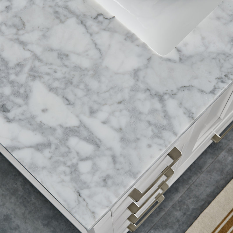 Ethyn 36"W x 18"D Bathroom Vanity with White Carrara Countertop and Undermount Porcelain Sink, White, Quartz - White Carrara