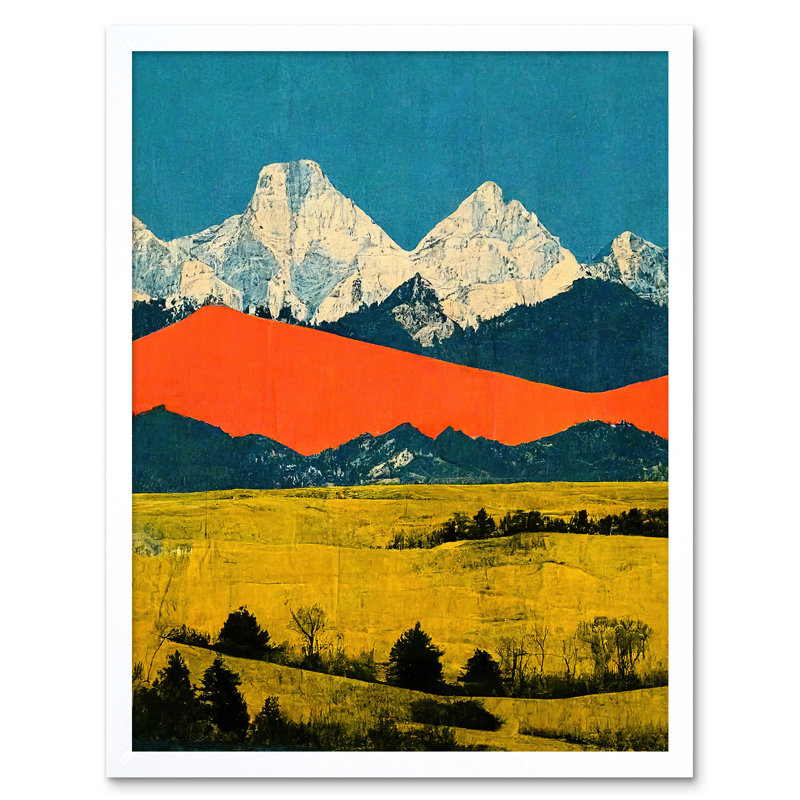 Winter Mountains Landscape Modern Papercut - Print, 43cm H x 33cm W, White Framed Paper