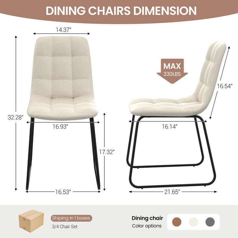 Chaises de salle à manger avec siège en similicuir et base en métal noir, ensemble de 4 chaises rembourrées, Beige