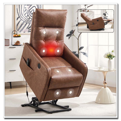 Power Lift Recliner Chair with Massage and Heat for Elderly, Heavy Duty Motion Mechanism and One USB for Charging
