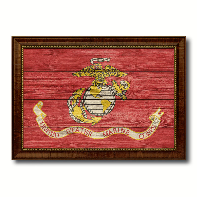 Impression de drapeau militaire texturé militaire des États-Unis avec cadre brun doré, 19 x 27