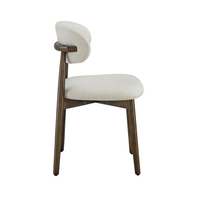 Set of 2 Beige Solid Wood Dining Chairs with integrated soft fabric upholstery for comfortable seating and back support. Featuring a classic minimalist farmhouse design
