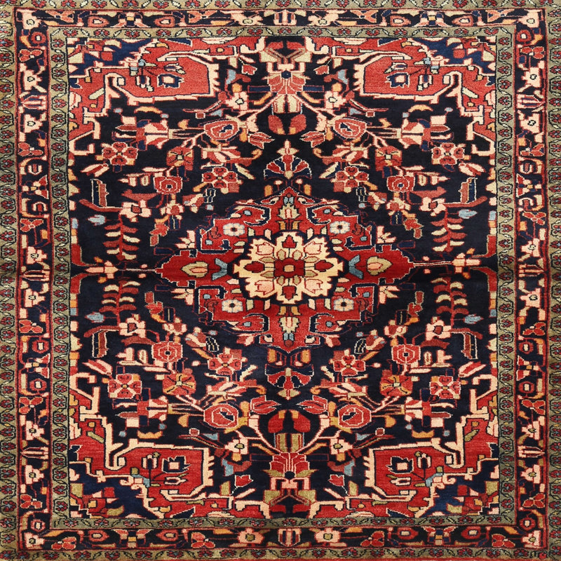 Tapis traditionnel rouge / noir, Carré 4 pi