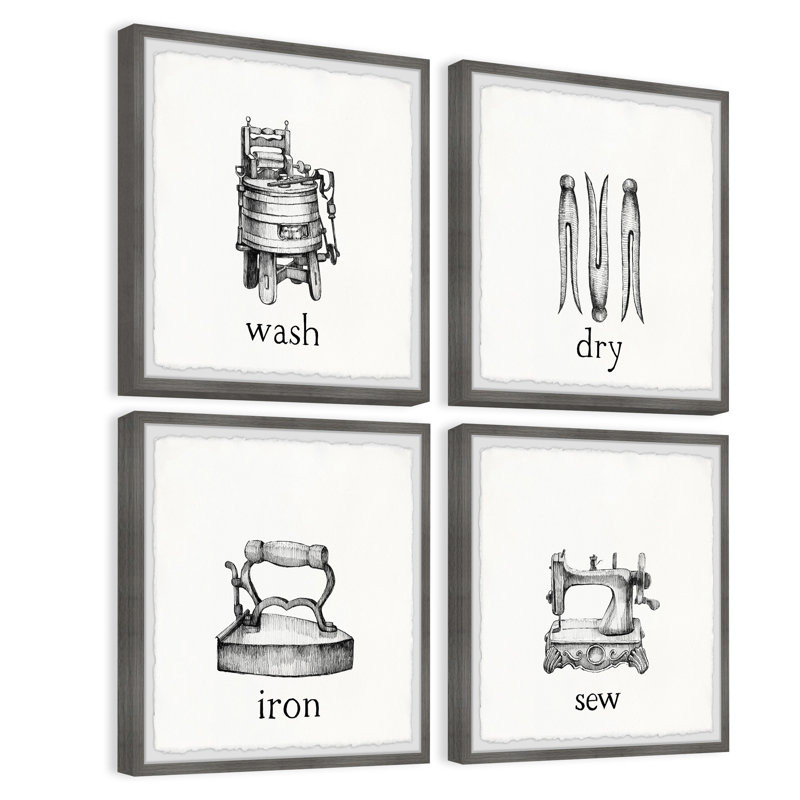 Wash Dry Iron Sew - 4 Piece Single Picture Frame Painting, 45cm H x 45cm W x 3.81cm D