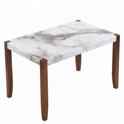 46.5" Modern Faux Marble Dining Table with Rubberwood Legs for 4-6 People