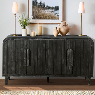 59 Inch Farmhouse Curved Vintage Storage Sideboard With Adjustable Shelves And Large Wooden Handles For Kitchen And Dining Room