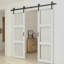 Porte de grange coulissante double en verre trempé givré 3-Lite avec trousse de quincaillerie et poignée pour l'intérieur moderne-126717995-126717993