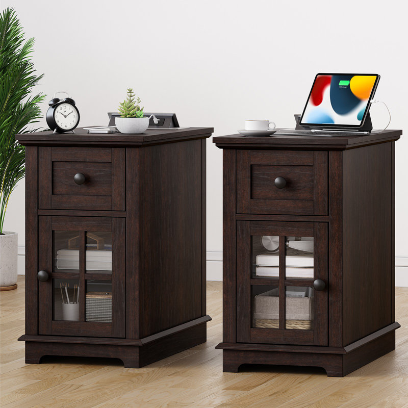 Antrea Tray Top End Table Set with Storage and Built-In Outlets, 2, Espresso