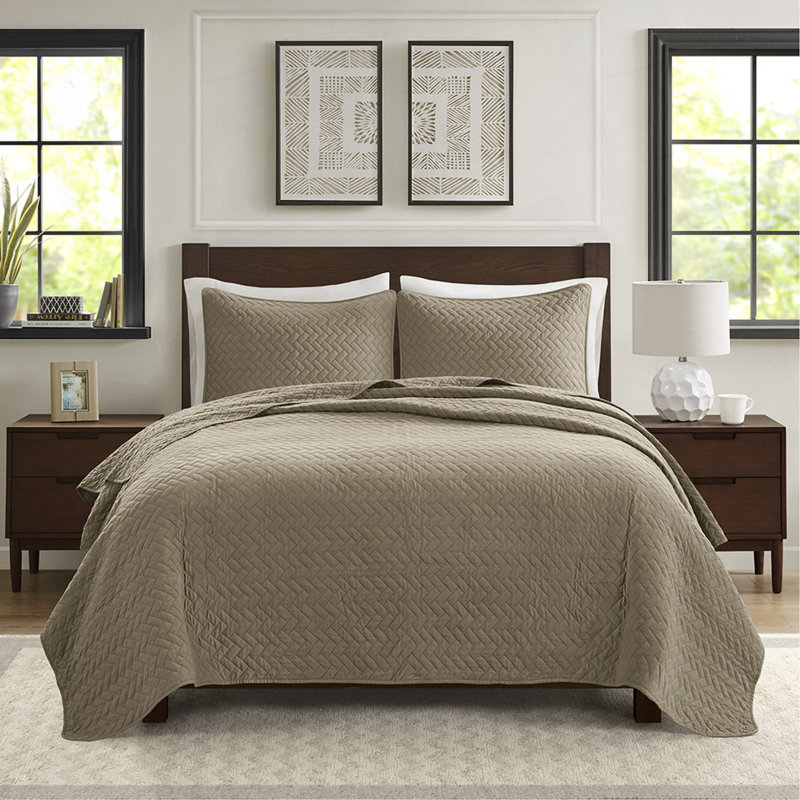 Ensemble de courtepointe surdimensionnée pour grand lit 3 pièces, Taupe, Courtepointe grand + 2 oreillers décoratifs