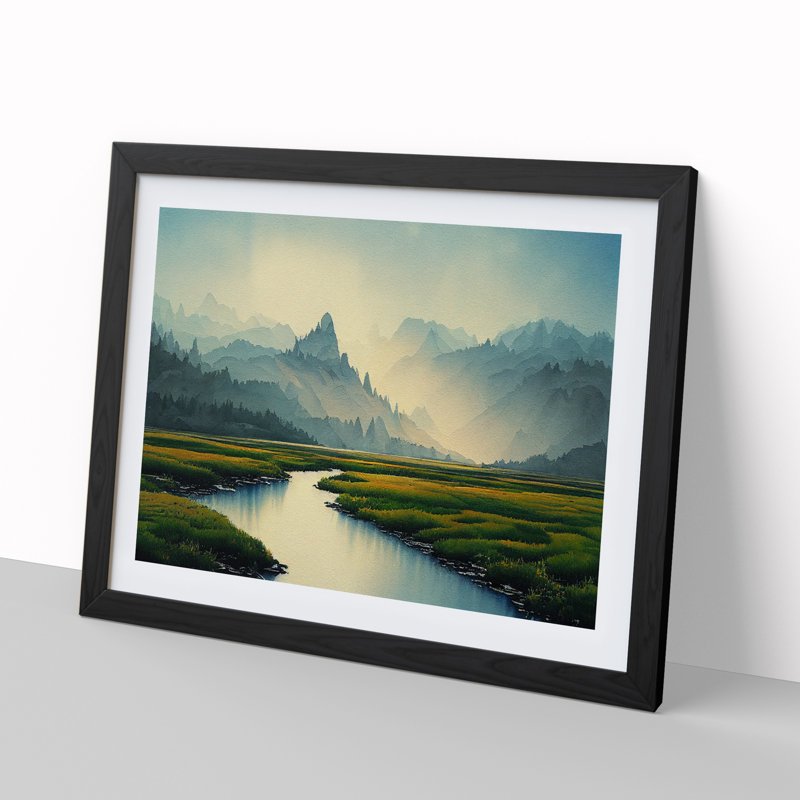 Distant Mountains Vol.2 - Single Picture Frame Print, Black, 25cm H x 34cm W