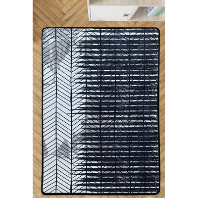 Antibacterial Hall Carpet, 100% Polyester, 59.1 x 78.7 inches | Non-Slip Underside, Machine Washable, Pile Height: 0.4 inches | Stylish Black, Navy Blue & White Design, Perfect for Living Room & Entryway