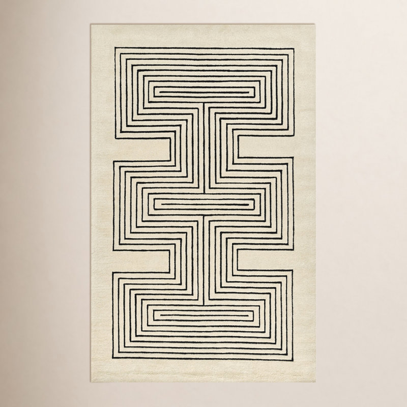 Momeni Simba Geometric Wool Copper Area Rug 2' X 3', Black Beige, Rectangle 5' x 8'