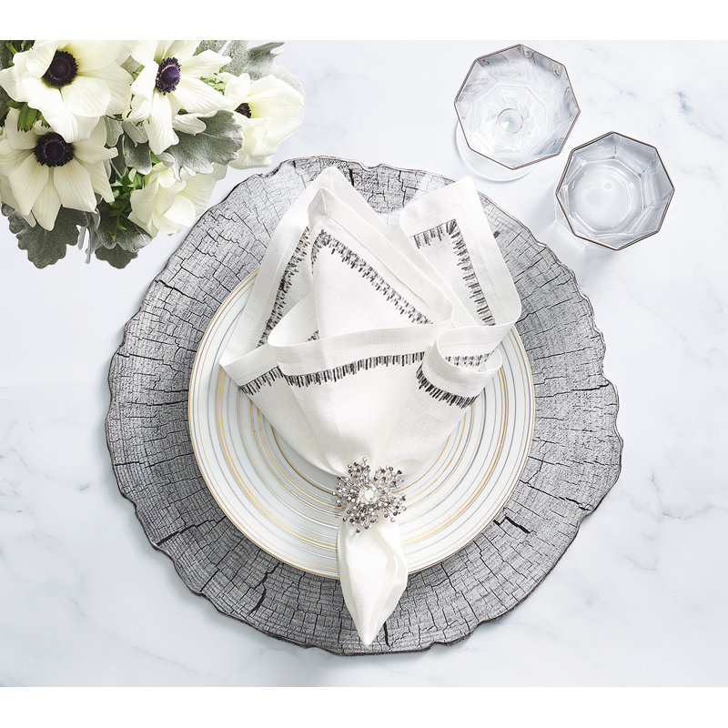 Filament 21" Linen Napkin, White/Silver/Gunmetal