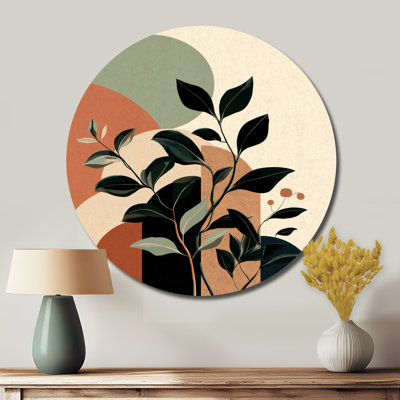 Décoration murale ronde en métal noir et vert - Botanicals abstraits