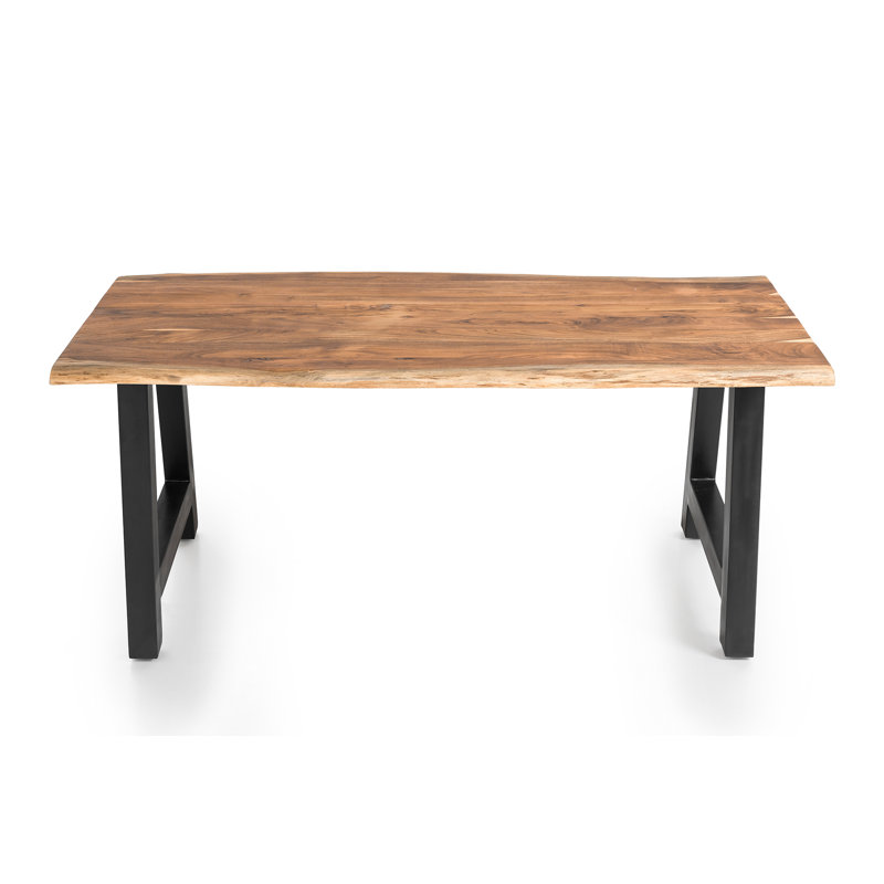Chantey Acacia Rectangular Wood Top Dining Table with Iron Base, 76.5cm H x 85cm W x 160cm L