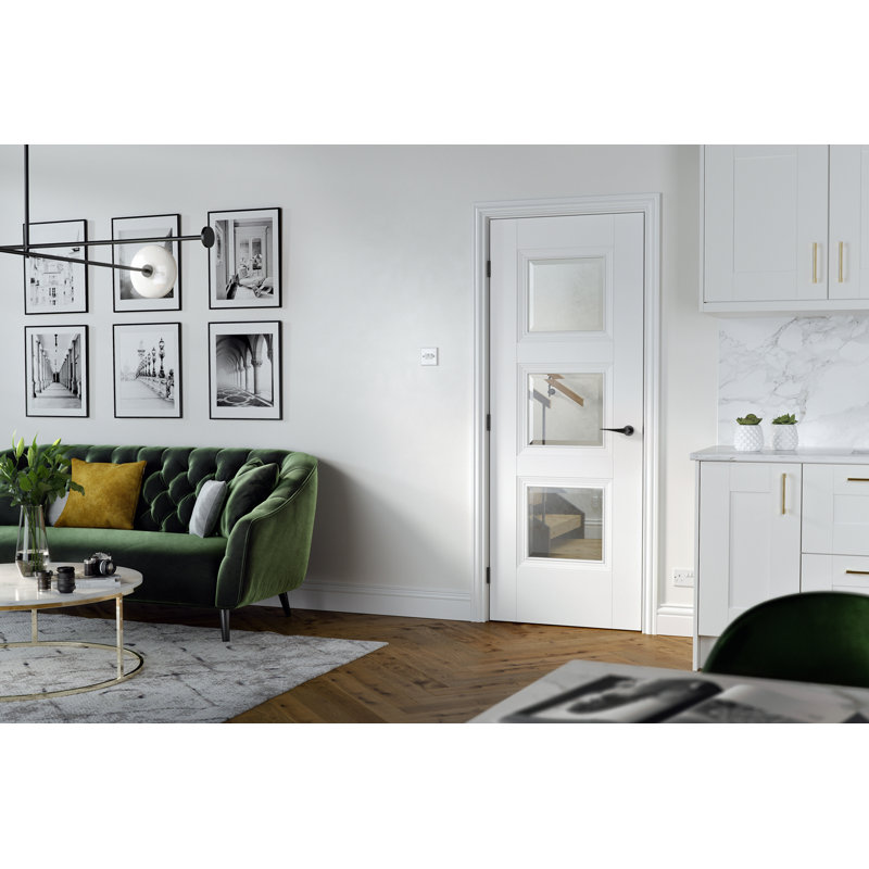 Amsterdam Primed White Glazed Internal Door, 198.1cm H x 83.8cm W x 3.5cm D