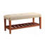 Banc de hall d'entrée en tissu avec cadre en bois avec siège rembourré capitonné et tablette de rangement à lattes pour le salon-128632999