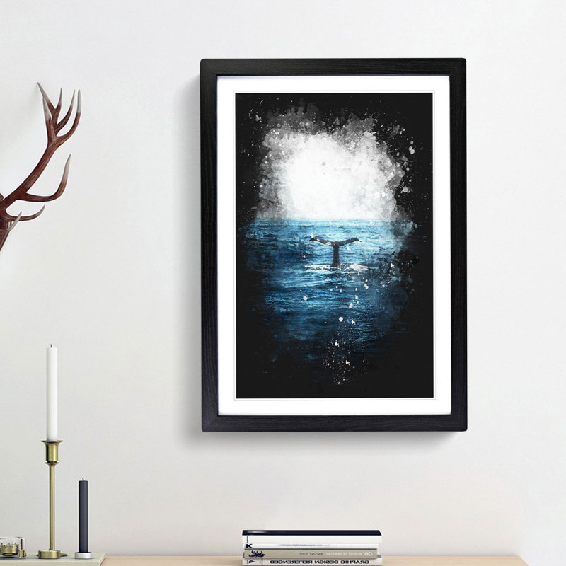 'Blue Whale' - Picture Frame Graphic Art Print, Black Framed, 45cm H x 33cm W x 2cm D