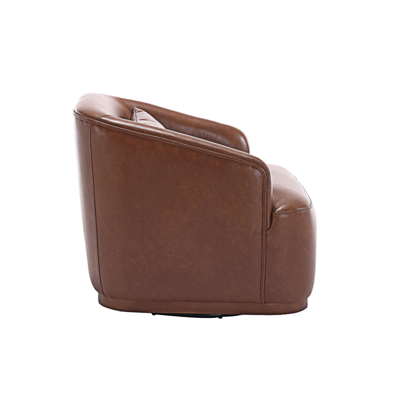 360 Degree Swivel Barrel Club Chair, Brown Faux Leather