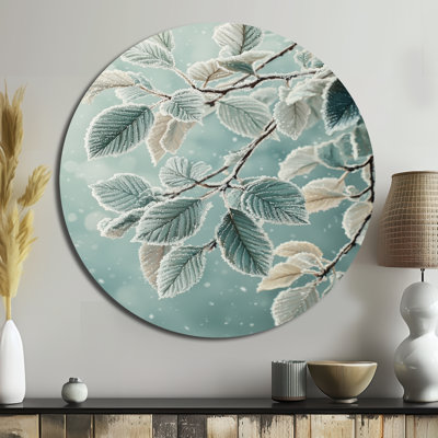 «Snowy Leaves In The Forest II», reproduction d'art en métal blanc traditionnel, feuilles rondes, décoration murale en métal