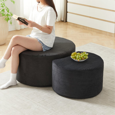 Nesting Coffee Table Set Of 2,Upholstered Round Coffee Tables Set Of 2 For Living Room, Modern Foam Round Coffee Table Side Table End Table Ottoman, No Assembly