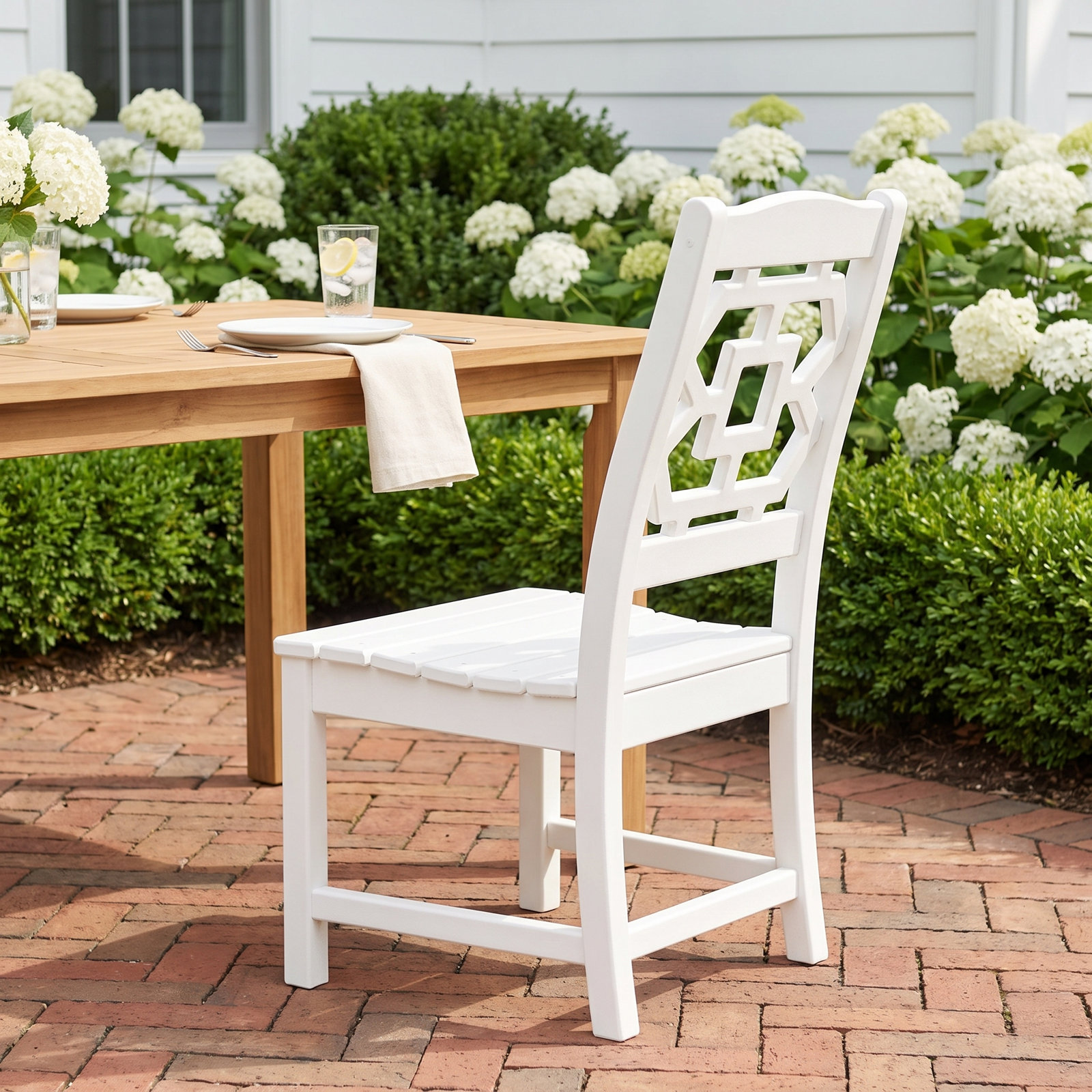 Chinoiserie Outdoor Dining Side Chair, White